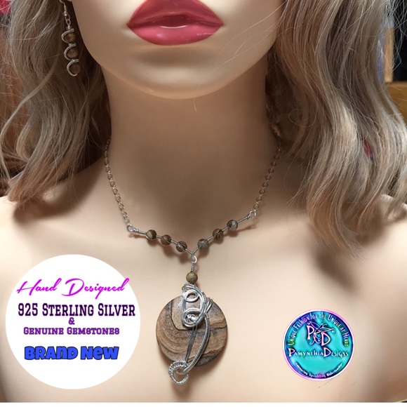 Pamynthia Designs Jewelry - Jewelry Set- Picture Jasper Sterling Silver Necklace and Earring Set- Statement